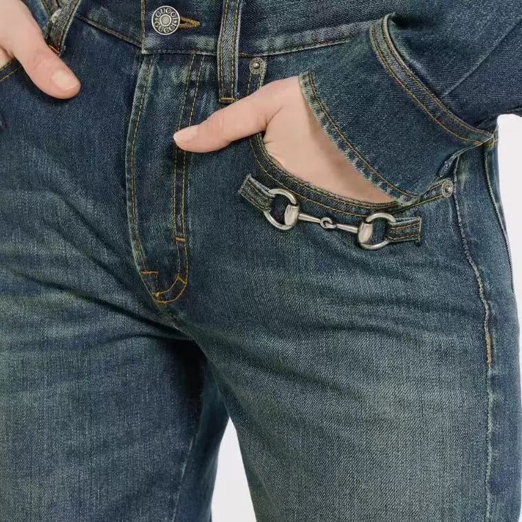 GG馬銜扣牛仔褲 腰帶環牛仔褲866906XDDFW 4011